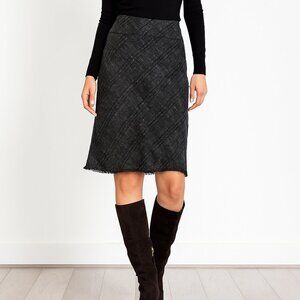 Burberry London Black Gray Plaid Fringe Hem Wool Blend Mid Skirt Size US 6